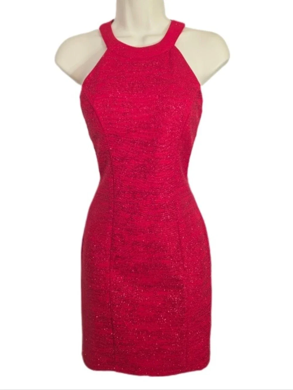 Honey and Rosie Dress Shimmery Halter Neckline Sleeveless Vibrant Red Size S - Picture 3 of 16